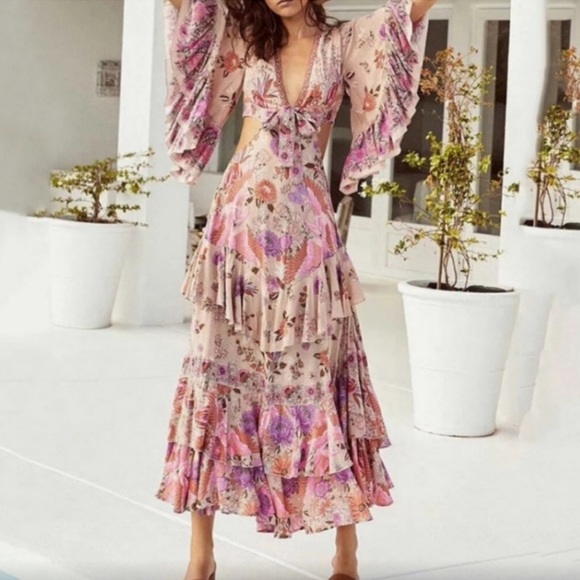 Open Back Ruffle Flamingo Gown - Picture 1 of 7